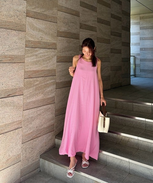Reurie'(レウリィ)の「バルーンワンピース(chihiro select) / ロング丈 Aライン 大人カジュアル 夏服 ノースリーブ マタニティ(ワンピース・レディース・ピンク/ブラック・FREE)」の3枚目の写真