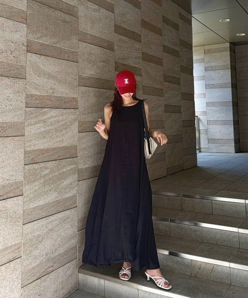 Reurie'(レウリィ)の「バルーンワンピース(chihiro select) / ロング丈 Aライン 大人カジュアル 夏服 ノースリーブ マタニティ(ワンピース・レディース・ピンク/ブラック・FREE)」の6枚目の写真