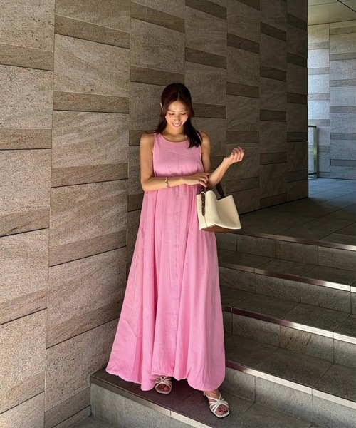 Reurie'(レウリィ)の「バルーンワンピース(chihiro select) / ロング丈 Aライン 大人カジュアル 夏服 ノースリーブ マタニティ(ワンピース・レディース・ピンク/ブラック・FREE)」の8枚目の写真