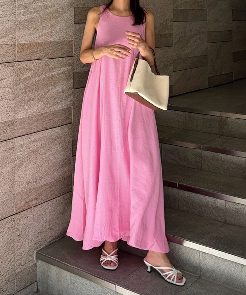 Reurie'(レウリィ)の「バルーンワンピース(chihiro select) / ロング丈 Aライン 大人カジュアル 夏服 ノースリーブ マタニティ(ワンピース・レディース・ピンク/ブラック・FREE)」の9枚目の写真