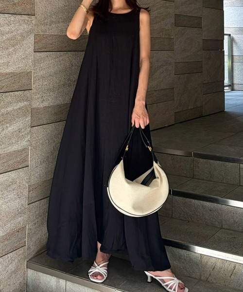 Reurie'(レウリィ)の「バルーンワンピース(chihiro select) / ロング丈 Aライン 大人カジュアル 夏服 ノースリーブ マタニティ(ワンピース・レディース・ピンク/ブラック・FREE)」の10枚目の写真