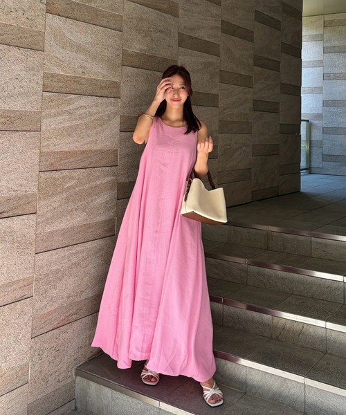 Reurie'(レウリィ)の「バルーンワンピース(chihiro select) / ロング丈 Aライン 大人カジュアル 夏服 ノースリーブ マタニティ(ワンピース・レディース・ピンク/ブラック・FREE)」の14枚目の写真