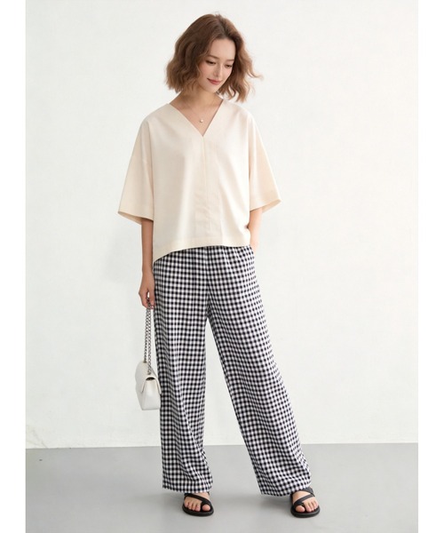 Sew loop（ソーループ）の「ギンガムチェックリラックスストレートパンツウエストゴム仕様（スラックス・レディース・ブラック×ホワイト・M/L）」の14枚目の写真