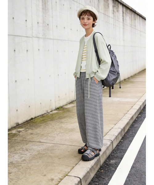 Sew loop（ソーループ）の「ギンガムチェックリラックスストレートパンツウエストゴム仕様（スラックス・レディース・ブラック×ホワイト・M/L）」の15枚目の写真