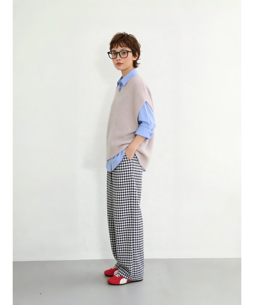 Sew loop（ソーループ）の「ギンガムチェックリラックスストレートパンツウエストゴム仕様（スラックス・レディース・ブラック×ホワイト・M/L）」の2枚目の写真