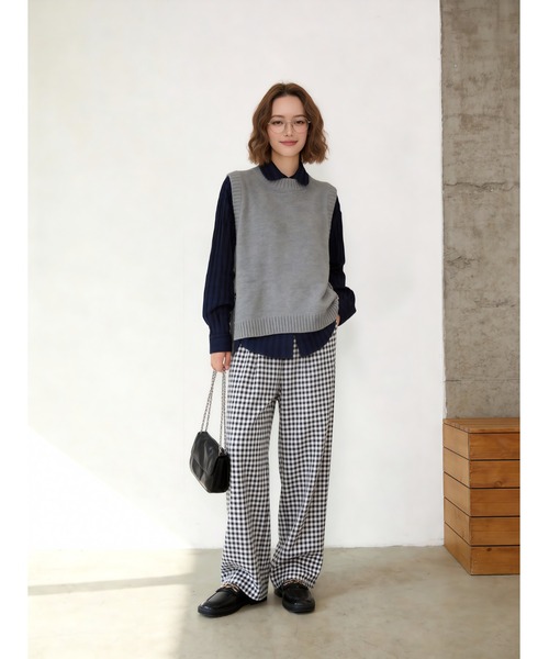 Sew loop（ソーループ）の「ギンガムチェックリラックスストレートパンツウエストゴム仕様（スラックス・レディース・ブラック×ホワイト・M/L）」の3枚目の写真