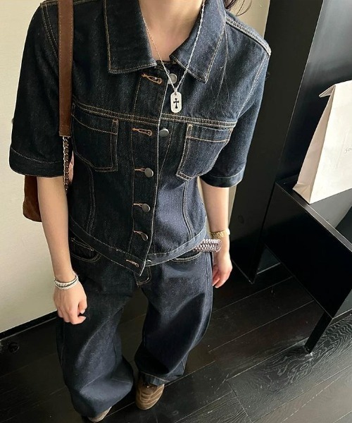 FAVORITO(ファヴォリート)の「デニムトップスワイドパンツセットアップ(セットアップ・レディース・ダークブルー・M/L/S)」の14枚目の写真