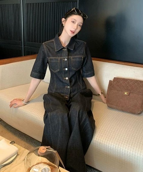 FAVORITO(ファヴォリート)の「デニムトップスワイドパンツセットアップ(セットアップ・レディース・ダークブルー・M/L/S)」の18枚目の写真