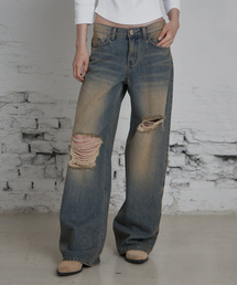 C VINTAGE DESTROYED WIDE DENIM PANTS_VINTAGE