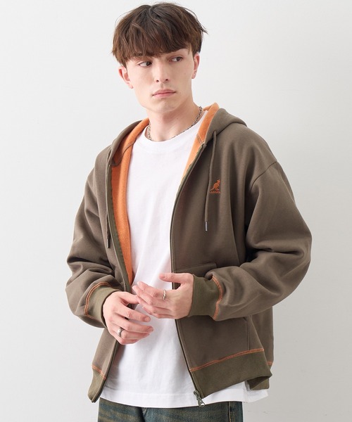 KANGOL(カンゴール)の「【KANGOL/カンゴール】別注 裏起毛 ロゴ刺繍 配色 パーカー(パーカー・メンズ・カーキ/ブラック/ネイビー/チャコールグレー/ライトグレー・L/XL/M)」の15枚目の写真