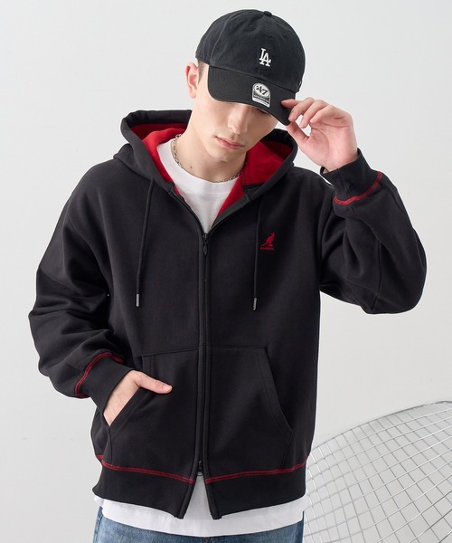 KANGOL(カンゴール)の「【KANGOL/カンゴール】別注 裏起毛 ロゴ刺繍 配色 パーカー(パーカー・メンズ・カーキ/ブラック/ネイビー/チャコールグレー/ライトグレー・L/XL/M)」の12枚目の写真