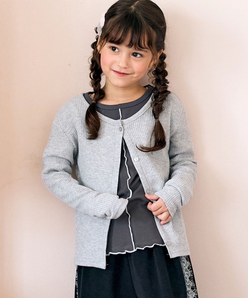 Piet(ピエット)の「ラメリブカーディガン(カーディガン/ボレロ・キッズ・サックスブルー/グレー・120/110/130/100)」の1枚目の写真