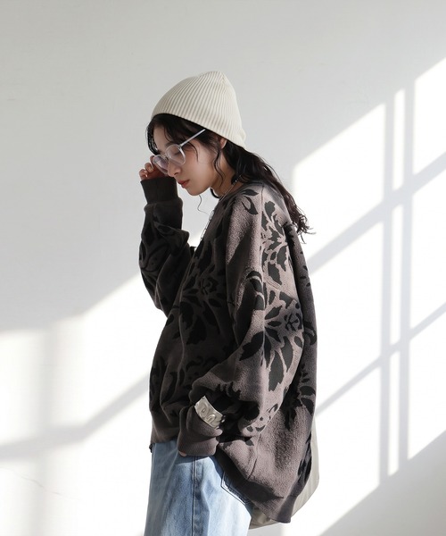 antiqua（アンティカ）の「モールヤーン 花柄 ニット（ニット/セーター・レディース・ブラック×ベージュ/グレー系その他・ONESIZE）」の11枚目の写真