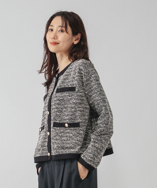 GLOBAL WORK(グローバルワーク)の「ツィードカットカーデ/1054295(カーディガン/ボレロ・レディース・ブラック/アイボリー・MEDIUM/LARGE)」の6枚目の写真