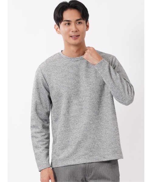 TAKA-Q（タカキュー）の「Tシャツ メンズ 長袖 クルーネック 綿混 ワッフル ジャガード（Tシャツ/カットソー・メンズ・ブラック/ホワイト×ブラック/ホワイト・MEDIUM/X-LARGE/LARGE）」の2枚目の写真