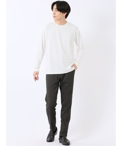 TAKA-Q（タカキュー）の「Tシャツ メンズ 長袖 クルーネック 綿混 ワッフル ジャガード（Tシャツ/カットソー・メンズ・ブラック/ホワイト×ブラック/ホワイト・MEDIUM/X-LARGE/LARGE）」の5枚目の写真