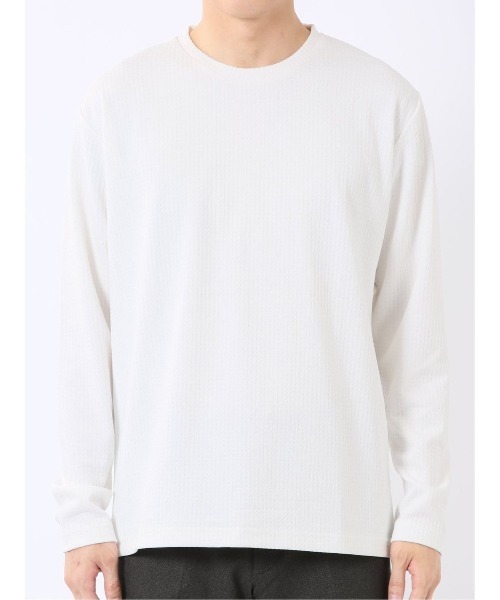 TAKA-Q（タカキュー）の「Tシャツ メンズ 長袖 クルーネック 綿混 ワッフル ジャガード（Tシャツ/カットソー・メンズ・ブラック/ホワイト×ブラック/ホワイト・MEDIUM/X-LARGE/LARGE）」の6枚目の写真