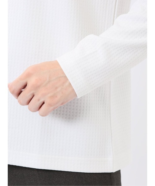 TAKA-Q（タカキュー）の「Tシャツ メンズ 長袖 クルーネック 綿混 ワッフル ジャガード（Tシャツ/カットソー・メンズ・ブラック/ホワイト×ブラック/ホワイト・MEDIUM/X-LARGE/LARGE）」の10枚目の写真