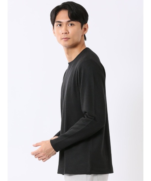 TAKA-Q（タカキュー）の「Tシャツ メンズ 長袖 クルーネック 綿混 ワッフル ジャガード（Tシャツ/カットソー・メンズ・ブラック/ホワイト×ブラック/ホワイト・MEDIUM/X-LARGE/LARGE）」の12枚目の写真