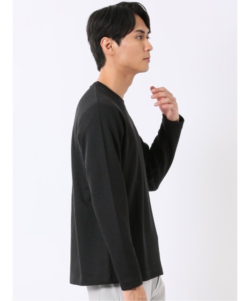 TAKA-Q（タカキュー）の「Tシャツ メンズ 長袖 クルーネック 綿混 ワッフル ジャガード（Tシャツ/カットソー・メンズ・ブラック/ホワイト×ブラック/ホワイト・MEDIUM/X-LARGE/LARGE）」の14枚目の写真