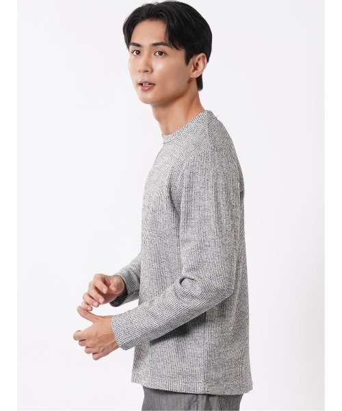 TAKA-Q（タカキュー）の「Tシャツ メンズ 長袖 クルーネック 綿混 ワッフル ジャガード（Tシャツ/カットソー・メンズ・ブラック/ホワイト×ブラック/ホワイト・MEDIUM/X-LARGE/LARGE）」の22枚目の写真