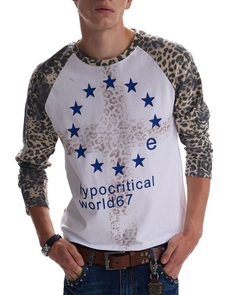 FreeZone(フリーゾーン)の「ユニセックス】レオパード切替グラフィックラグランTシャツ / 長袖 星柄 ヴィンテージ Y2K グランジ 韓国ストリート(Tシャツ/カットソー・メンズ・ホワイト・F)」の8枚目の写真