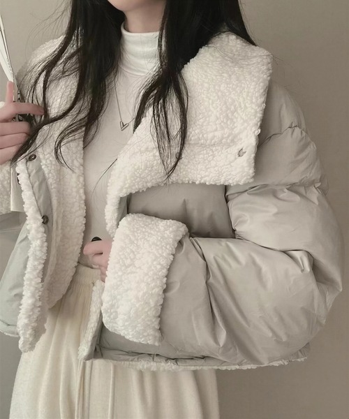 yuue' ( wear )(ユーイ)の「リバーシブルショート中綿ダウンジャケット/ボアジャケット(ダウンジャケット/コート・レディース・ブラック/グレー・FREE)」の1枚目の写真