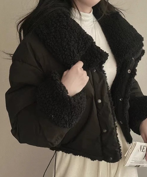 yuue' ( wear )(ユーイ)の「リバーシブルショート中綿ダウンジャケット/ボアジャケット(ダウンジャケット/コート・レディース・ブラック/グレー・FREE)」の4枚目の写真