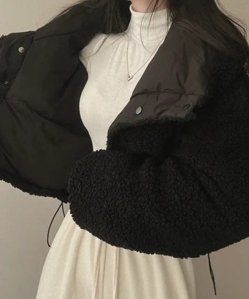yuue' ( wear )(ユーイ)の「リバーシブルショート中綿ダウンジャケット/ボアジャケット(ダウンジャケット/コート・レディース・ブラック/グレー・FREE)」の15枚目の写真