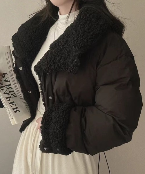 yuue' ( wear )(ユーイ)の「リバーシブルショート中綿ダウンジャケット/ボアジャケット(ダウンジャケット/コート・レディース・ブラック/グレー・FREE)」の5枚目の写真