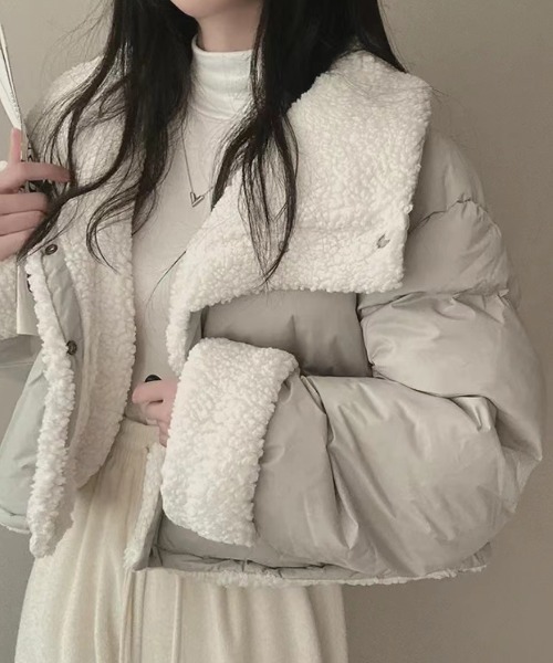 yuue' ( wear )(ユーイ)の「リバーシブルショート中綿ダウンジャケット/ボアジャケット(ダウンジャケット/コート・レディース・ブラック/グレー・FREE)」の11枚目の写真