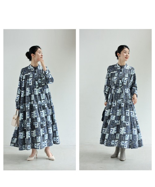 cawaii(カワイイ)の「ブルーポピーのパッチワーク風ロングワンピース(紐ベルト付き)(ワンピース・レディース・グレー・FREE)」の10枚目の写真