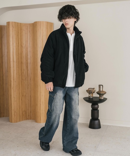 Rocky Monroe(ロッキーモンロー)の「コーデュロイ中綿スタンドブルゾン/オーバーサイズ中綿ジャケット(ブルゾン・メンズ・チャコール/ブラック/キャメル/カーキ/ベージュ/ブラウン・M/L/XL)」の9枚目の写真