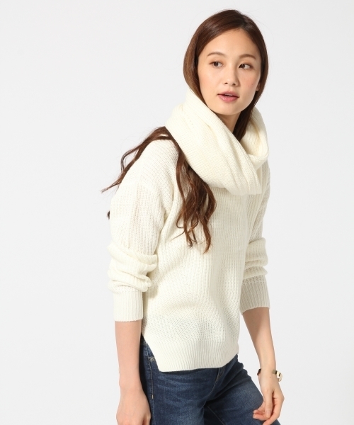 GLOBAL WORK(グローバルワーク)の「【一部店舗限定】7ゲージネック2WAYニットプルオーバー長袖/727599(ニット/セーター・レディース・ホワイト/ネイビー/グレー・MEDIUM/LARGE)」の2枚目の写真