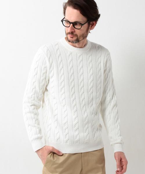 UNITED ARROWS（ユナイテッドアローズ）の「USBS コットン ケーブル クルーネック ニット ◆（ニット/セーター・メンズ・ホワイト/ケリー/ネイビー/ライトブルー/レッド・X-SMALL/SMALL/XX-LARGE/X-LARGE/LARGE/MEDIUM）」の10枚目の写真