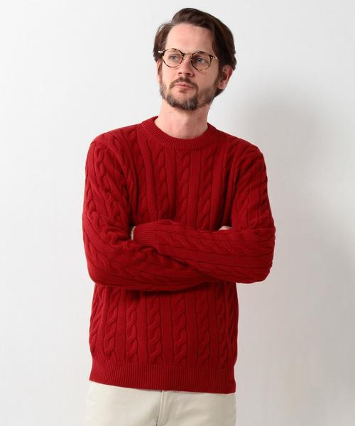 UNITED ARROWS（ユナイテッドアローズ）の「USBS コットン ケーブル クルーネック ニット ◆（ニット/セーター・メンズ・ホワイト/ケリー/ネイビー/ライトブルー/レッド・X-SMALL/SMALL/XX-LARGE/X-LARGE/LARGE/MEDIUM）」の8枚目の写真