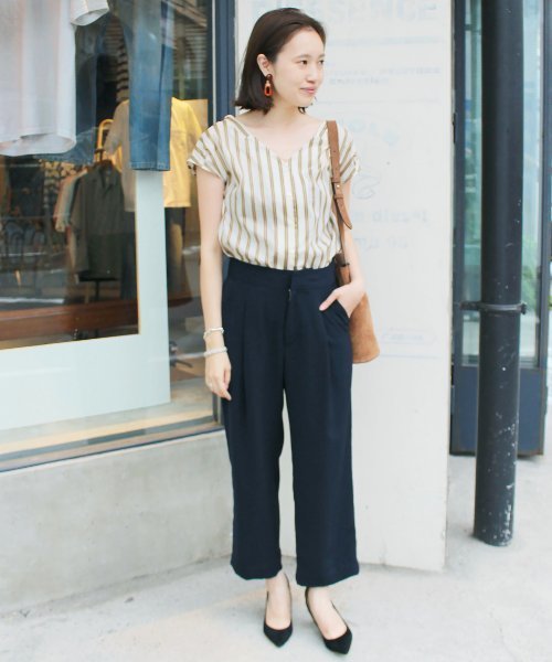 SLOBE IENA（スローブイエナ）の「マルチパターンVネックブラウス◆（シャツ/ブラウス・レディース・ブラック/イエロー/キャメル/ピンク・FREE）」の18枚目の写真