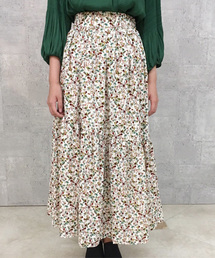 【WEB限定】フルーレットプリント切替ロングスカート