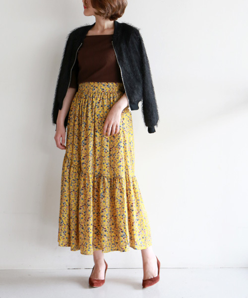 Bou Jeloud（ブージュルード）の「【WEB限定】フルーレットプリント切替ロングスカート（スカート・レディース・オフホワイト/イエロー/ネイビー・38）」の11枚目の写真