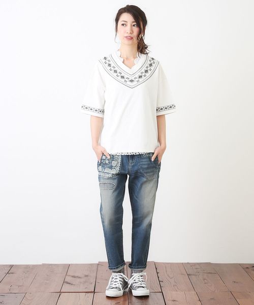 CUBE SUGAR（キューブシュガー）の「抜染プリントデニムパンツ（デニムパンツ・レディース・ブルー系その他/ワンウォッシュ・S/M）」の8枚目の写真