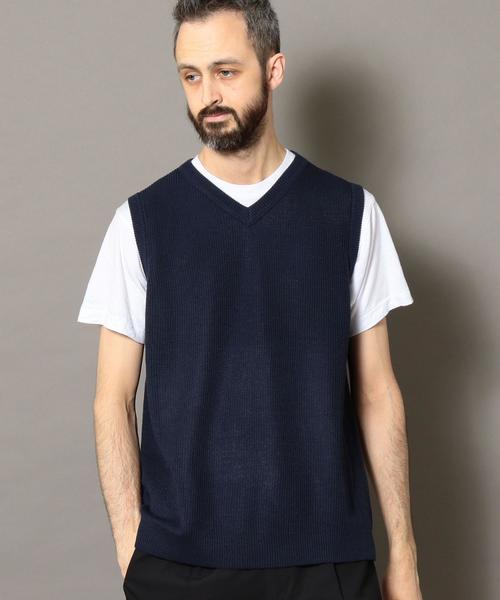 attisession united arrows ニットベスト ブラウン ライン ニットベスト