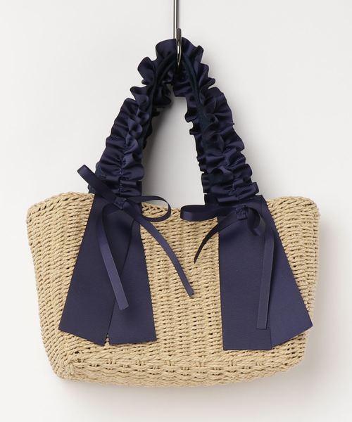 KOBE LETTUCE（コウベレタス）の「グログランリボンフリルデザインカゴバッグ 鞄 カバン かご バスケット レディース[B1145]神戸レタス（ハンドバッグ・レディース・ベージュ/ネイビー/ブラック・FREE）」の3枚目の写真