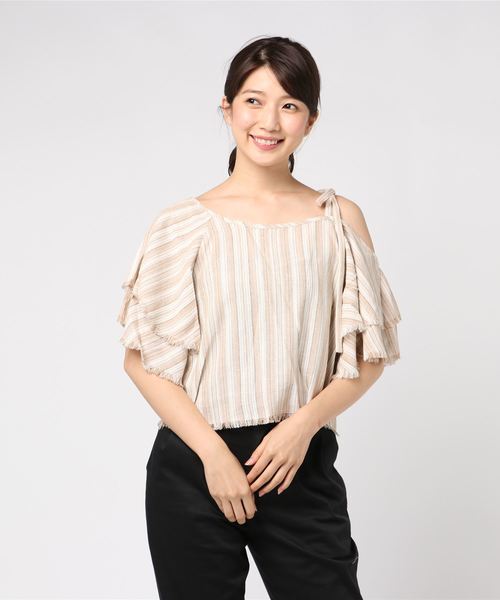 VENCEEXCHANGE（ヴァンスエクスチェンジ）の「マルチストライプワンショルブラウス（シャツ/ブラウス・レディース・ターコイズブルー/ベージュ・M）」の6枚目の写真