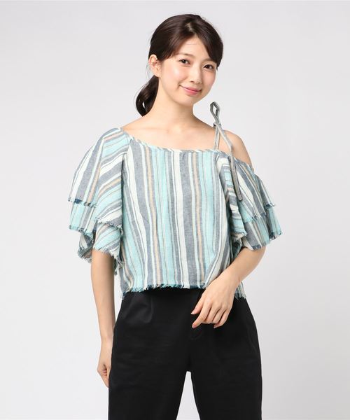 VENCEEXCHANGE（ヴァンスエクスチェンジ）の「マルチストライプワンショルブラウス（シャツ/ブラウス・レディース・ターコイズブルー/ベージュ・M）」の5枚目の写真