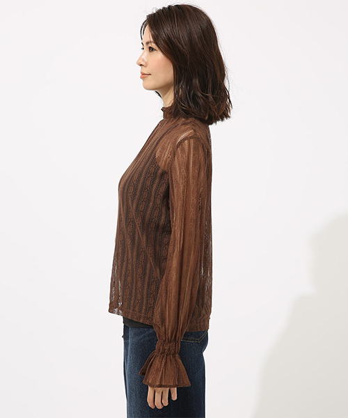 AZUL by moussy（アズールバイマウジー）の「レースハイネックロングスリーブプルオーバー（Tシャツ/カットソー・レディース・ブラック/ブラウン/オフホワイト・SMALL/MEDIUM）」の8枚目の写真