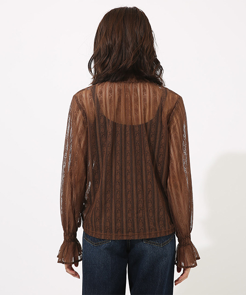 AZUL by moussy（アズールバイマウジー）の「レースハイネックロングスリーブプルオーバー（Tシャツ/カットソー・レディース・ブラック/ブラウン/オフホワイト・SMALL/MEDIUM）」の9枚目の写真