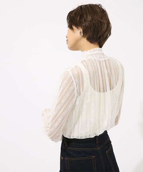 AZUL by moussy（アズールバイマウジー）の「レースハイネックロングスリーブプルオーバー（Tシャツ/カットソー・レディース・ブラック/ブラウン/オフホワイト・SMALL/MEDIUM）」の12枚目の写真