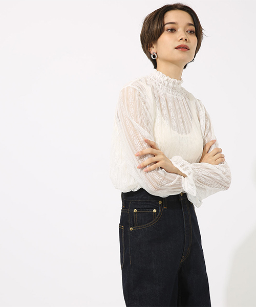 AZUL by moussy（アズールバイマウジー）の「レースハイネックロングスリーブプルオーバー（Tシャツ/カットソー・レディース・ブラック/ブラウン/オフホワイト・SMALL/MEDIUM）」の13枚目の写真