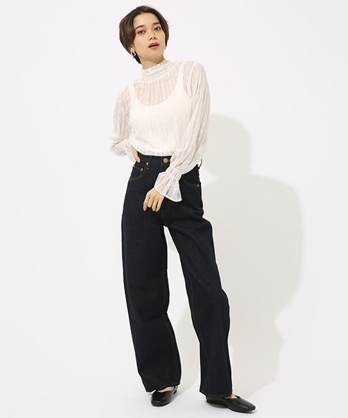 AZUL by moussy（アズールバイマウジー）の「レースハイネックロングスリーブプルオーバー（Tシャツ/カットソー・レディース・ブラック/ブラウン/オフホワイト・SMALL/MEDIUM）」の14枚目の写真