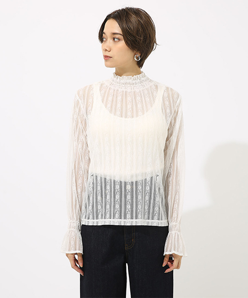 AZUL by moussy（アズールバイマウジー）の「レースハイネックロングスリーブプルオーバー（Tシャツ/カットソー・レディース・ブラック/ブラウン/オフホワイト・SMALL/MEDIUM）」の15枚目の写真